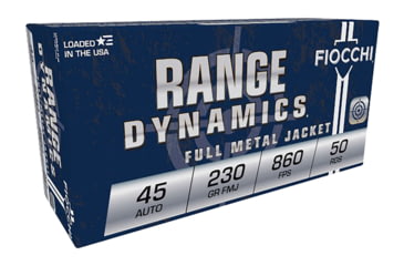 Image of Fiocchi Range Dynamics .45 ACP 230 Grain Full Metal Jacket Brass Cased Pistol Ammo, 50 Rounds, 45A