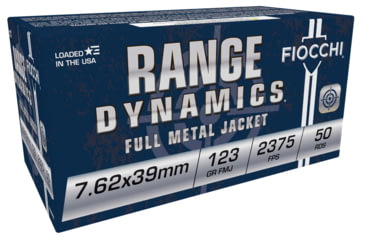 Image of Fiocchi Range Dynamics 7.62x39mm 123 Grain FMJ Brass Rifle Ammo, 50 Rounds, 762X39A