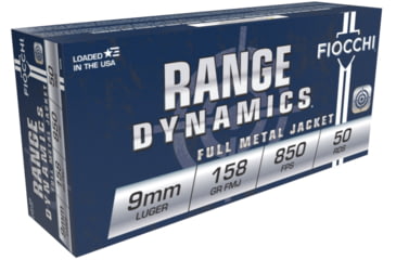 Image of Fiocchi Range Dynamics 9mm Luger 158 Grain FMJ Brass Cased Centerfire Pistol Ammo, 1000 Round