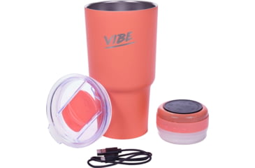 Image of Fireside Outdoor Vibe Tumbler with/ Water-Resistant Bluetooth Speaker, Coral, 28oz, VIBE-28-COR