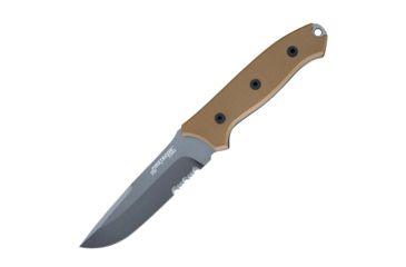 Image of First Edge Elite Field Fixed Blade Knife Serrated Edge, Elmax Bead Blast Blade, Coarse Tan, 5155-BBT