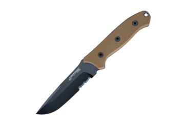 Image of First Edge Elite Field Fixed Blade Knife Serrated Edge, Elmax Black Oxide Blade, Coarse Tan, 5155-BLT