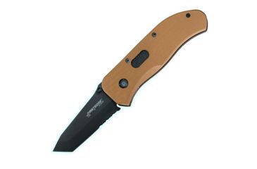 Image of First Edge Hrk Tanto Fixed Blade Knife Serrated Edge, Elmax Black Oxide Blade, Coarse Tan, 11055-BLT