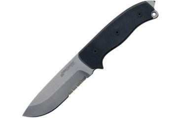 Image of First Edge Survival Fixed Blade Knife Serrated Edge, Elmax Bead Blast Blade, Coarse Black, 5055-BBB