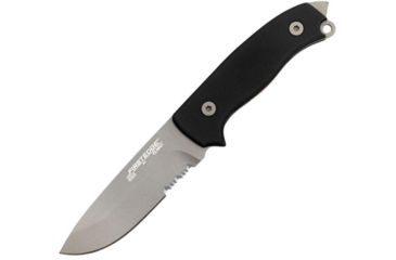 Image of First Edge Tactical Fixed Blade Skinner Serrated Edge, Elmax Bead Blast Blade, Coarse Black, 6055-BBB