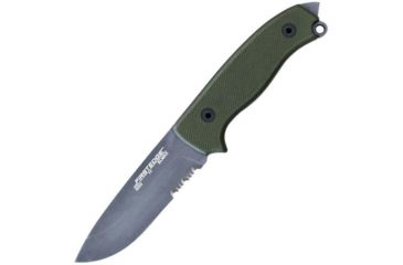 Image of First Edge Tactical Fixed Blade Skinner Serrated Edge, Elmax Bead Blast Blade, Coarse Green, 6055-BBG