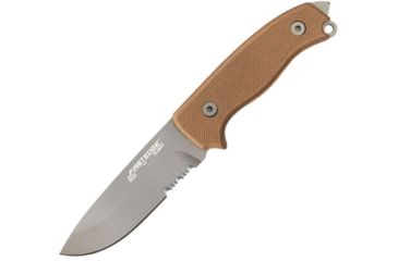 Image of First Edge Tactical Fixed Blade Skinner Serrated Edge, Elmax Bead Blast Blade, Coarse Tan, 6055-BBT