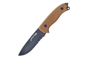 Image of First Edge Tactical Fixed Blade Skinner Serrated Edge, Elmax Black Oxide Blade, Coarse Tan, 6055-BLT