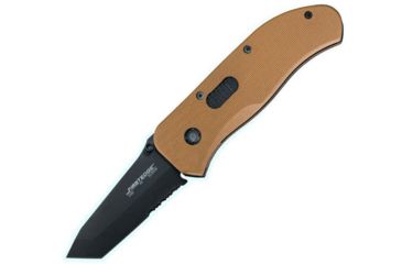 Image of First Edge Tracklock Modified Tanto Folding Knife, Assisted Opening Serrated Edge, Elmax Black Oxide Blade, Coarse Green, 1055-BLG
