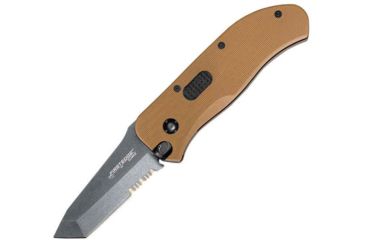 Image of First Edge Tracklock Modified Tanto Folding Knife, Auto Opening Serrated Edge, Elmax Bead Blast Blade, Coarse Black, 1155-BBB