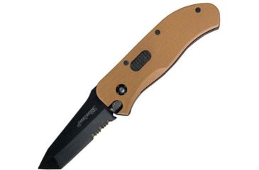 Image of First Edge Tracklock Modified Tanto Folding Knife, Auto Opening Serrated Edge, Elmax Black Oxide Blade, Coarse Green, 1155-BLG