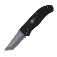 Image of First Edge Tracklock Original Tanto Folding Knife, Auto Opening Serrated Edge, Elmax Bead Blast Blade, Coarse Black 1455-BBB