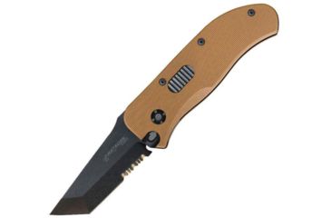 Image of First Edge Tracklock Original Tanto Folding Knife, Auto Opening Serrated Edge, Elmax Black Oxide Blade, Coarse Green, 1455-BLG