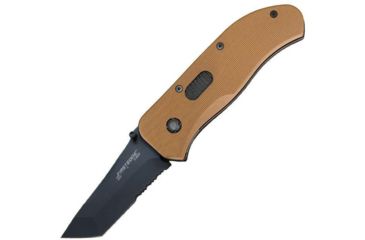 Image of First Edge Tracklock Original Tanto Folding Knife, Manual Opening Serrated Edge, Elmax Black Oxide Blade, Coarse Green, 1255-BLG