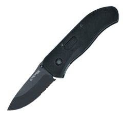Image of First Edge Tracklock Tactical Hunter Folding Knife, Manual Opening Serrated Edge, Elmax Bead Blast Blade, Coarse Black 1555-BBB