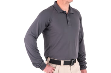 Image of First Tactical Mens Performance Long Sleeve Polo T-Shirt, Asphalt, 2XL, 111503-015-XXL-EMB