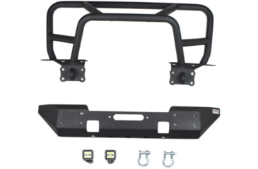 Image of Fishbone Offroad Fishbone Front Winch Bumper w/Full Grille Guard, Jeep Wrangler JK 2007 - 2018, Black Textured, FB22005