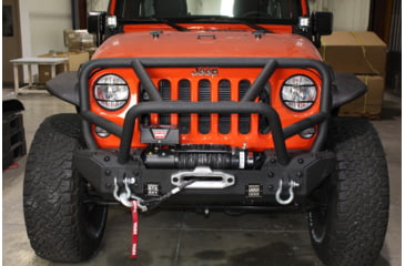 Image of Fishbone Offroad Fishbone Front Winch Bumper w/Full Grille Guard, Jeep Wrangler JK 2007 - 2018, Black Textured, FB22005