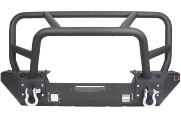 Image of Fishbone Offroad Fishbone Front Winch Bumper w/Full Grille Guard, Jeep Wrangler JK 2007 - 2018, Black Textured, FB22005