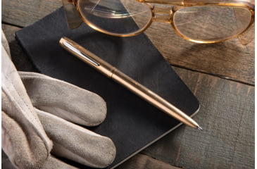 Image of Fisher Space Pen Raw Brass Cap-O-Matic Space Pen, PR-4 Black Ink, Medium Point, 5.375in Length Chrome Pocket Clip, Gift Boxed, Raw Brass, M4RAW