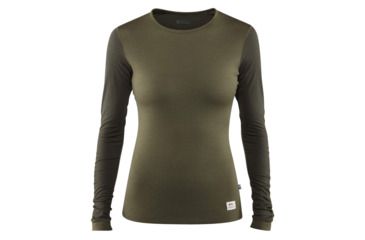 Image of Fjallraven Keb Long Sleeve Wool T-Shirt - Womens, Laurel Green-Deep Forest, Medium, F89753-625-662-M