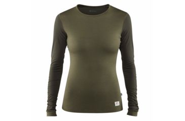 Image of Fjallraven Keb Wool T-Shirt Long Sleeve - Womens, Laurel Green-Deep Forest, Extra Large, F89753-625-662-XL