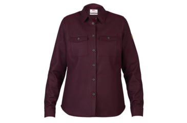 Image of Fjallraven Ovik Re-Wool Shirt Long Sleeve - Womens, Dark Garnet, Large, F89903-356-L