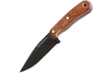 Image of Flexcut Hawthorne Seeker Knife, 8.5in Overall, 4.13in Black Oxide Coated 1095Hc Steel Clip Point Blade, Conditioned Sapele Wood Handle With White G10 Liners, Black Leather Sheath, FTKFB4C