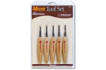 Image of Flexcut Mixed Profile Micro Tool Set Knife, 5.5in Overall, 1.5in Blade, Wood Handle, MT940