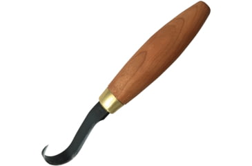 Image of Flexcut Single Bevel Sloyd Hook Knife, 6.75in Overall, Cherry Wood Handle, Deeply Curved, Single-Edged SS Blade Is Sharpened All The Way To The Pointed Tip, Brass Ferrule, KN52