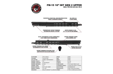 Image of FM Products FM-15 .223 Wylde 16in Mid Length Gen 2 Upper Reciever, 1-8 Twist Rate, 1/2x28 TPI, Black, FM15U-G2-16