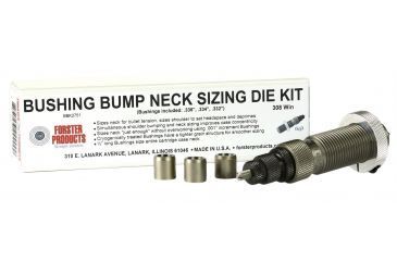 Image of Forster Bushing Bump Neck Sizing Die and three Neck Bushings, .228, .226, .224 diameter, for 204 Ruger BBK2101
