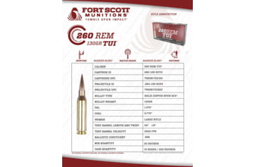 Image of Fort Scott Munitions .260 Rem 130 Grain CNC Machined Copper Brass Rifle Ammo, 20 Rounds, 260-130-SCV2