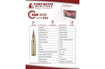 Image of Fort Scott Munitions .308 Win 150 Grain CNC Machined Copper Brass Rifle Ammo, 20 Rounds, 308-150-SCV