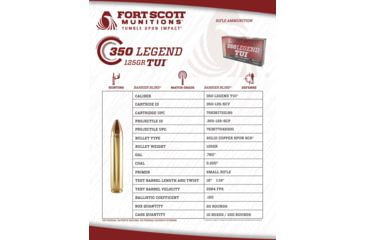 Image of Fort Scott Munitions .350 Legend 125 Grain Tumble Upon Impact Brass Rifle Ammunition, 20 Round, 350-125-SCV