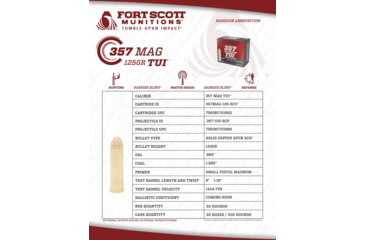 Image of Fort Scott Munitions 357 MAGNUM 125 Grain Centerfire Pistol Ammo, 20 Rounds, 357MAG-125-SCV
