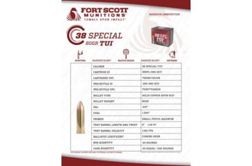 Image of Fort Scott Munitions .38 Special 80 Grain Tumble Upon Impact Brass Pistol Ammunition, 20 Round, 38SPL-080-SCV