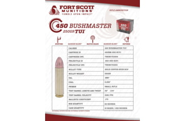 Image of Fort Scott Munitions 450 BUSHMASTER 250 Grain Centerfire Rifle Ammo, 20 Rounds, 450BM-250-SCV1