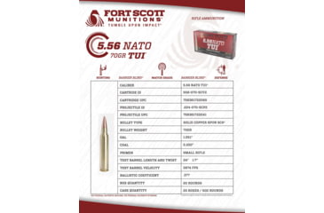 Image of Fort Scott Munitions .5.56 NATO 70 Grain CNC Machined Copper Brass Rifle Ammo, 20 Rounds, 556-070-SCV