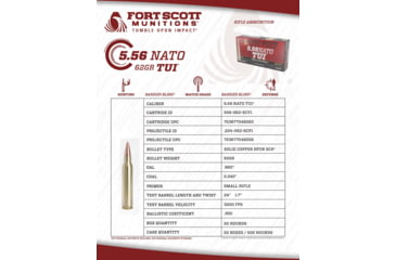 Image of Fort Scott Munitions 5.56 NATO Copper 62 Grain Centerfire Rifle Ammo, 20 Rounds, 556-062-SCV1