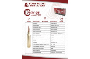 Image of Fort Scott Munitions 7MM-08 REMINGTON 120 Grain Centerfire Rifle Ammo, 20 Rounds, 7MM08-120-SCV1