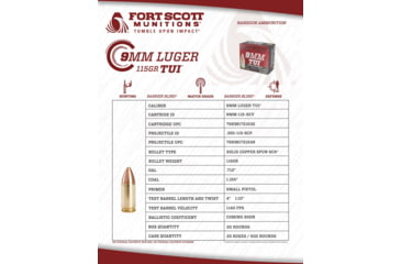 Image of Fort Scott Munitions 9MM 115 Grain Centerfire Pistol Ammo, 20 Rounds, 9MM-115-SCV