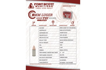 Image of Fort Scott Munitions 9mm 125 Grain Sub-Munition Tumble Upon Impact Nickel Pistol Ammunition, 20 Round, 9MM-125-SCVNIC