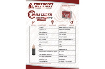 Image of Fort Scott Munitions 9mm 125 Grain Sub-Munition Tumble Upon Impact TPD Pistol Ammunition, 20 Round, 9MM-125-SCVTPD