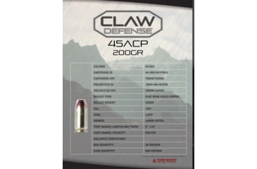 Image of Fort Scott Munitions Claw Defense 45 ACP 200 grain Flat Nose Brass Cased Pistol Ammunition, 20 Rounds, 450-200-SCVFNCD