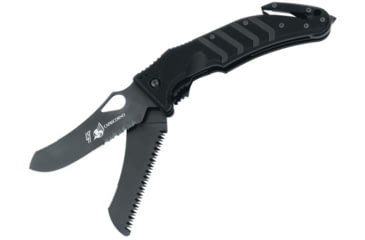 Image of Fox Capricorno Linerlock Folding Knife, 4" black finish partially serrated Bohler N690 sta, Black G10 handle, 01FXALSR49