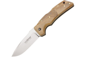 Image of Fox Elite Lockback Olive Wood Folding Knife, 4in Satin Bohler N690 SS Drop Point, Olive Wood Handle, Black Nylon Belt Sheath, 01FX1500OL