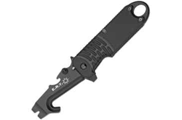 Image of Fox ERT Rescue II Linerlock Folding Knife, 3 black coated Bohler N690 stainless blade, Black textured synthetic handle, 01FX212