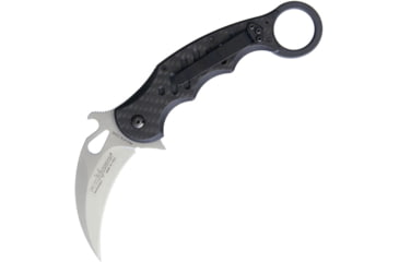 Image of Fox Karambit Linerlock CF Folding Knife, 3in Stonewash Bohler N690 SS Karambit Blade, Thumb Pull, Pocket Clip, Finger Ring, Black G10 And Carbon Fiber Handle, 479CG10SW