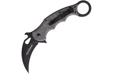 Image of Fox Karambit Linerlock Folding Knife, 3in black PTFE coated Bohler N690 stainless karambit blade, Black, Black linen micarta handle, 479MIB
